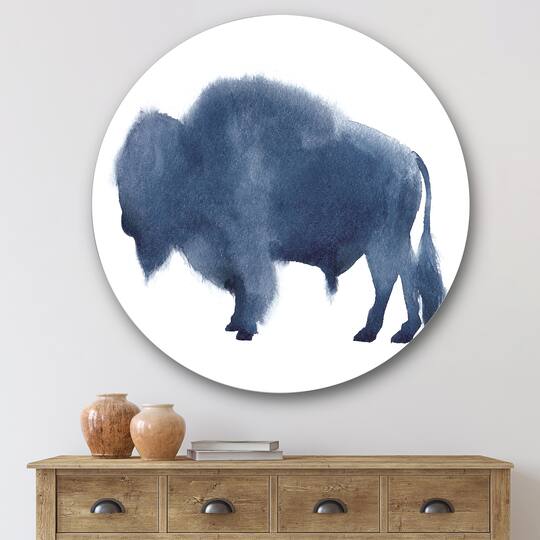Designart - Navy Blue Bison Silhouette